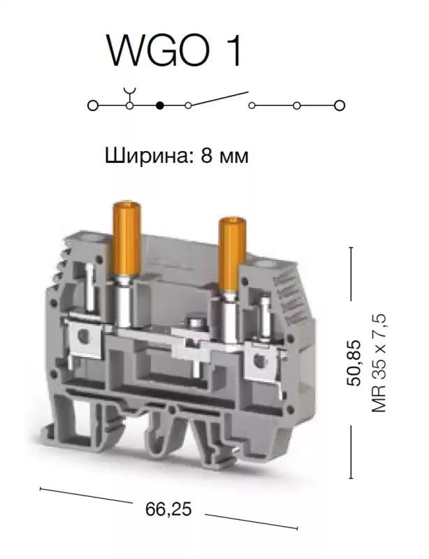 0.0.0.3.70593, Клеммник измерительный с 1-м тест. разъемом, 6мм кв., (серый); WGO1